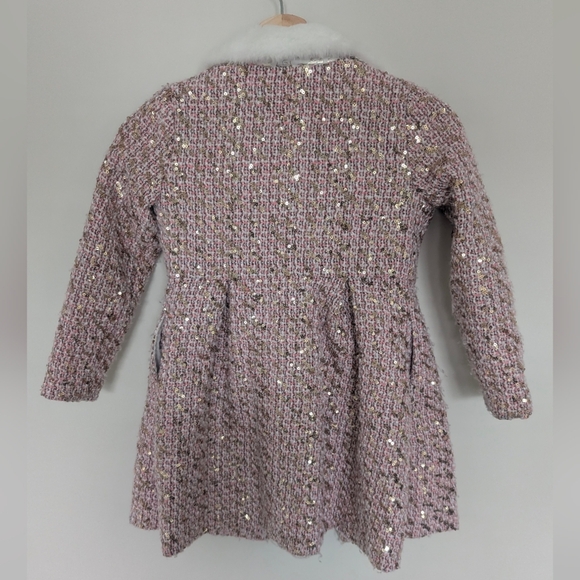 Disney Princess Tweed Coat Girls 5/6 Pink Sequins Faux Fur Dress-up Fairytale - Picture 9 of 10